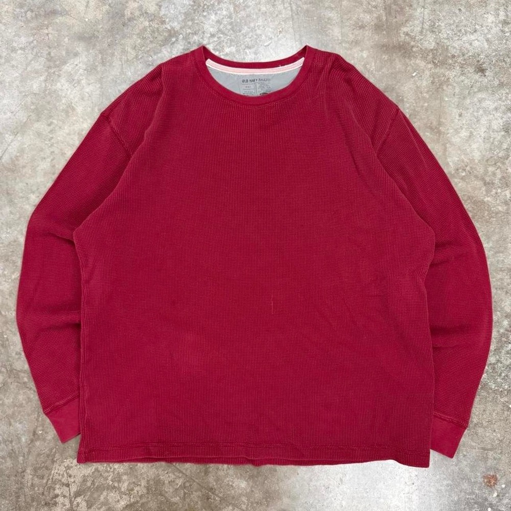 Old Navy Vintage Y2K Red Waffle Knit Thermal Shirt Mens XXL Long Sleeve Boxy Fit